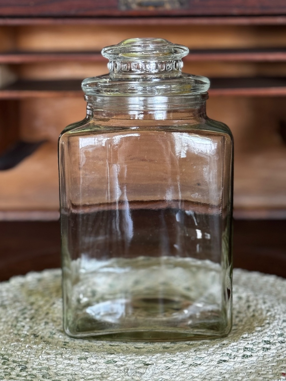 Vintage Clear Glass Apothecary Jar with Lid Candy Cookie Tobacco General Store